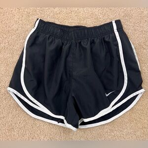 Nike Black and White Athletic Running Shorts with White Trim Hem